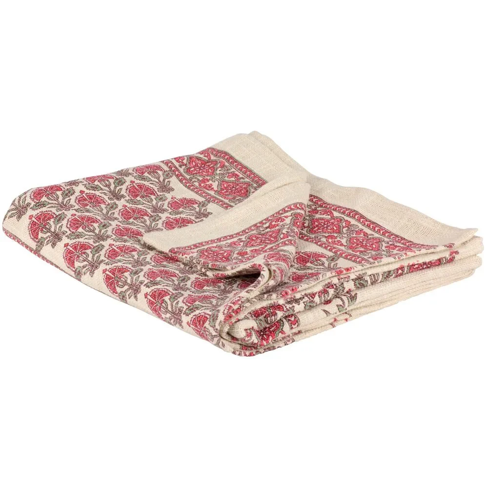 Country Floral Cotton Throw Blanket in Red Floral | 50